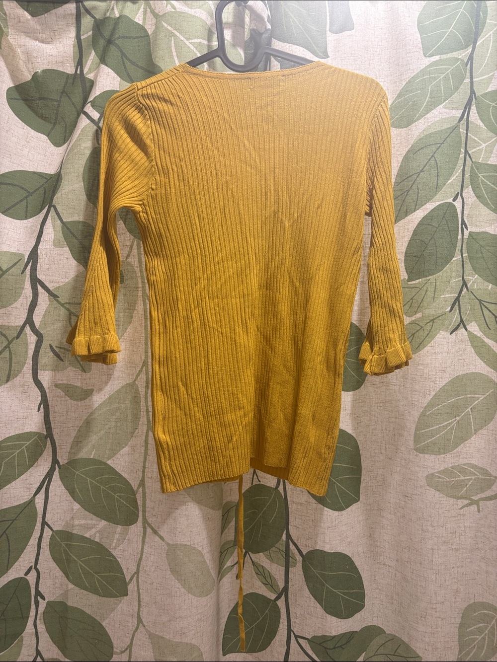 Yellow Ribbed V-Neck Drawstring Tunic Top - Picture 5 of 5
